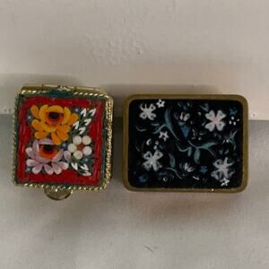 1940s Volupte USA & Micro Mosaic Art Deco Compact Jewelry Trinket Pill Boxes